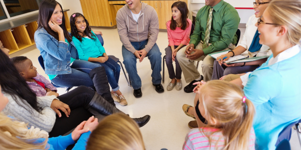 Parents and students participating in a school activity