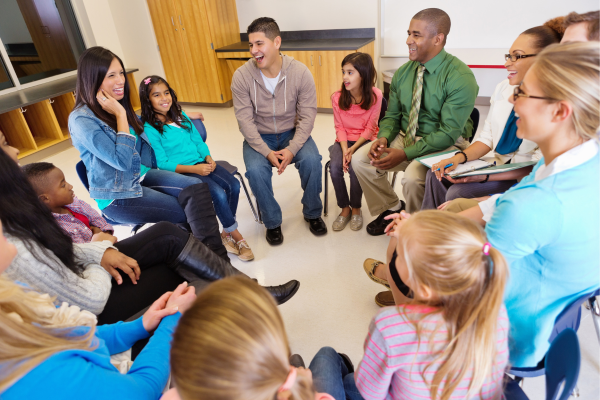 Parents and students participating in a school activity