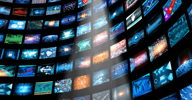 a bank of television monitors